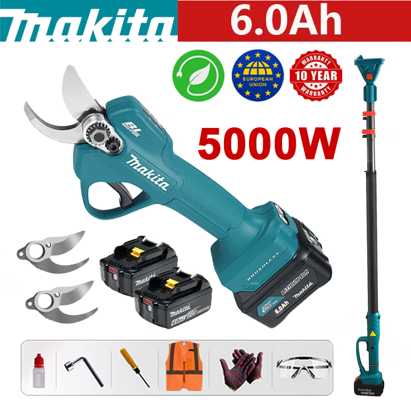 【Teleskopstange: 1,5 M】 Makita DUP361PT2 Gartenschere + Batterieanzeige - (12 Stunden Akkulaufzeit) 5000 W bürstenloser Motor Lithium-Batterieschere + 48 V 6,0 Ah Batterie * 2 + Ladegerät + Legierungsklinge SK9 * 3 + Werkzeugkasten + Schmiermittel + Sicherheit Gläser+10 Jahre Garantie