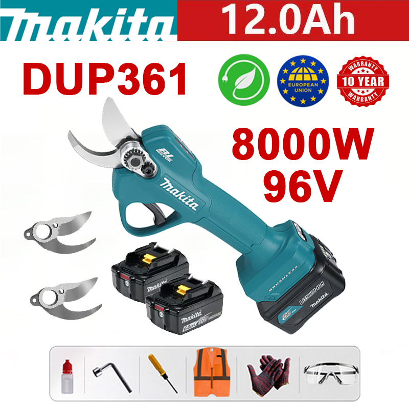 Makita DUP361PT2 Gartenschere + LED-Leistungsanzeige – (24 Stunden Akkulaufzeit) 8000 W bürstenloser Motor, Lithium-Akku-Gartenschere + 96 V 12,0 Ah Akku * 3 + Ladegerät + SK9-Legierungsklinge * 4 + Werkzeugkasten + Schmiermittel + Augenschutz+10 Jahre Garantie