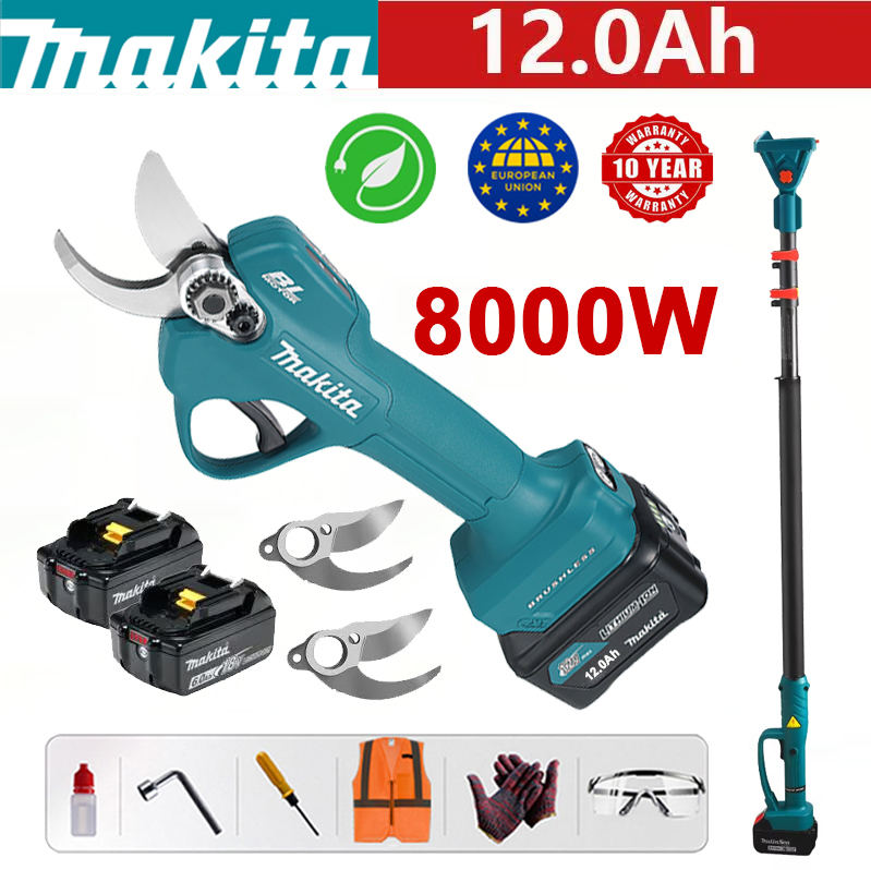 【Teleskopstange: 3 M】 Makita DUP361PT2 Gartenschere + LED-Leistungsanzeige – (24 Stunden Akkulaufzeit) 8000 W bürstenloser Motor, Lithium-Akku-Gartenschere + 96 V 12,0 Ah Akku * 3 + Ladegerät + SK9-Legierungsklinge * 4 + Werkzeugkasten + Schmiermittel + Augenschutz+10 Jahre Garantie