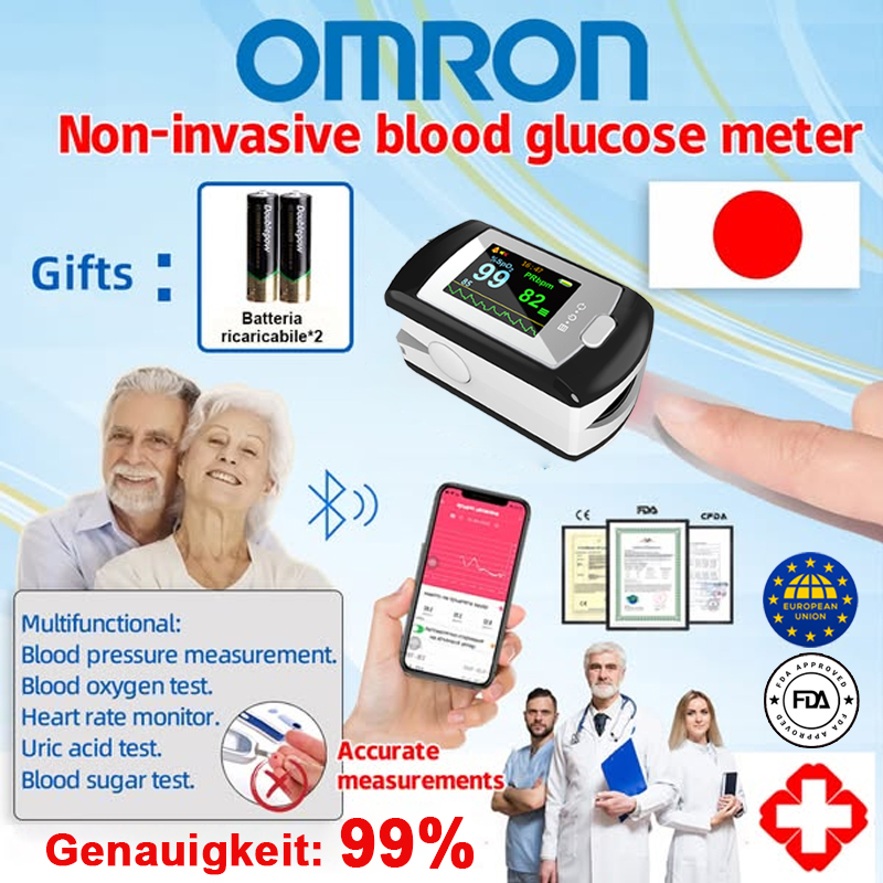 Herzfrequenzmessung/Blutsauerstoffmessung/Blutzuckermessung/Blutdruckmessung/Pulsmessung/Harnsäuretest + Datenaufzeichnung, großer Touchscreen, Bluetooth-Verbindung.